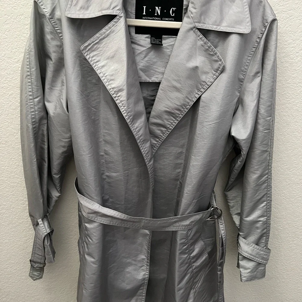 INC International Concepts Silver Belted Trench Coat Women’s Size S - Picture 3 of 6